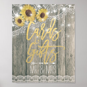 Rustic Wood Sunflowers Lace Card Gift Wedding Sign