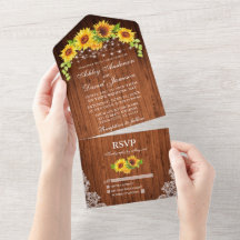 Rustic Wood Sunflowers Lace Lights Wedding