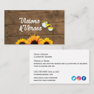 Rustic Wood & Sunflowers Maker Logo Business Card