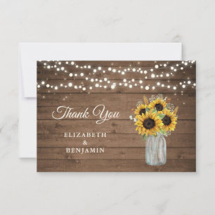 Rustic Wood Sunflowers Mason Jar Wedding Thank You