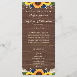 Rustic Wood Sunflowers Navy Blue Roses Wedding Programme