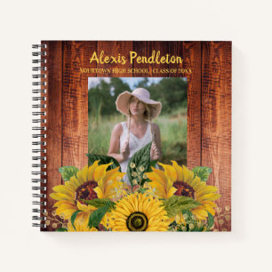 Rustic Wood Sunflowers Photo High School College Notebook