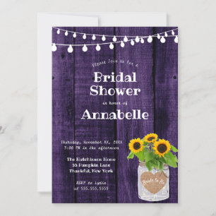 Rustic Wood Sunflowers String Lights Bridal Shower Invitation