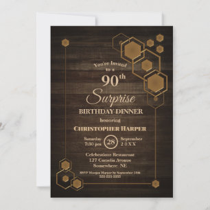 Rustic Wood Surprise 90th Birthday Dinner Party Invitation