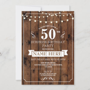 Rustic Wood Surprise Birthday Party 50th Invite