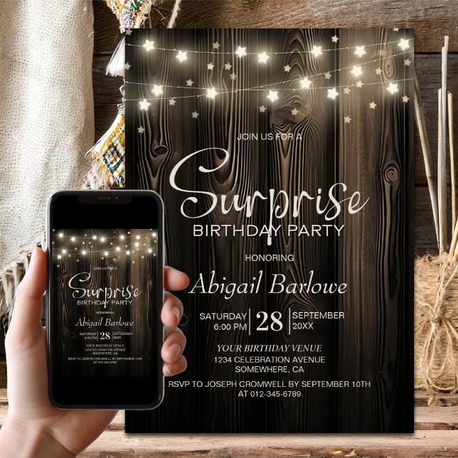Rustic Wood Surprise Birthday Party Invitation (Creator Uploaded)