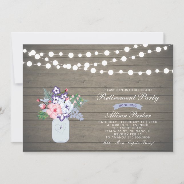 Rustic Wood Surprise Retirement Party Invitation (Front)