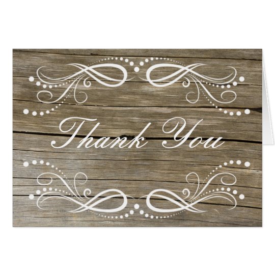 Rustic Wood Swirl Floral Vintage Thank You Card