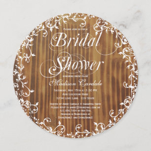 Rustic Wood Swirls Round Bridal Shower Invitations