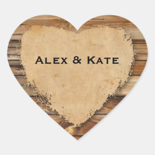 Rustic Wood Tattered Heart Wedding Favour Seals