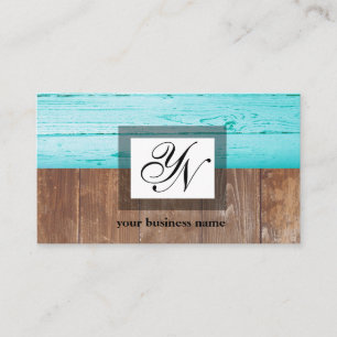 rustic, wood, teal background business card