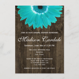 Rustic Wood Teal Daisy Bridal Shower Invitation