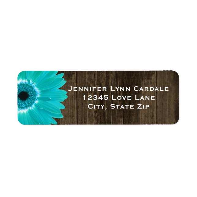 Rustic Wood Teal Gerber Daisy Address Labels (Front)
