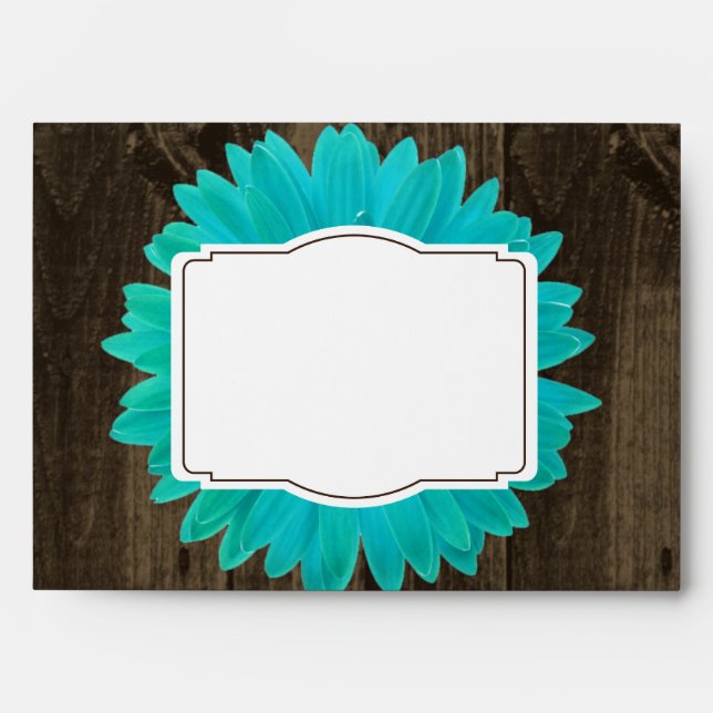 Rustic Wood Teal Gerber Daisy Custom Envelopes (Front)