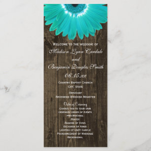Rustic Wood Teal Gerber Daisy Wedding Programs Programme