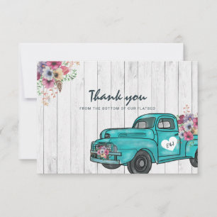 Rustic Wood Teal Vintage Truck Boho Wedding Thank You Card