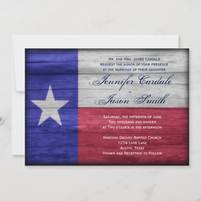 Rustic Wood Texas Flag Wedding Invitations (Front)