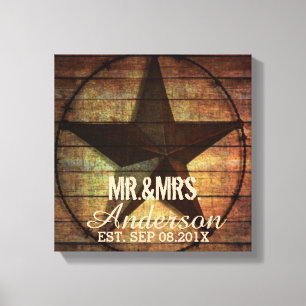 rustic wood texas star western wedding mr and mrs canvas print