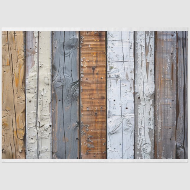 Rustic Wood Texture Brown Grey and White Decoupage Tissue Paper (Front)