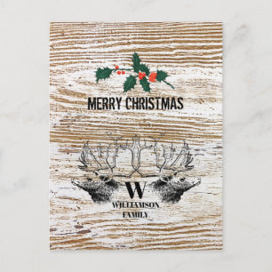 Rustic Wood Texture Deer Woodland Cabin Christmas  Holiday Postcard
