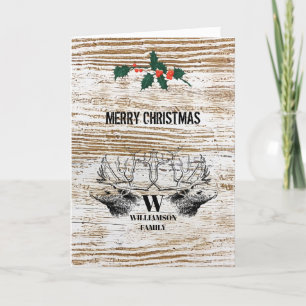 Rustic Wood Texture Deer Woodland Christmas Holiday Card
