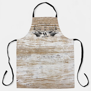 Rustic Wood Texture Deer Woodland Monogram Apron