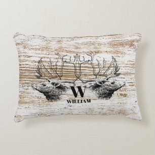 Rustic Wood Texture Deer Woodland Monogram Decorative Cushion