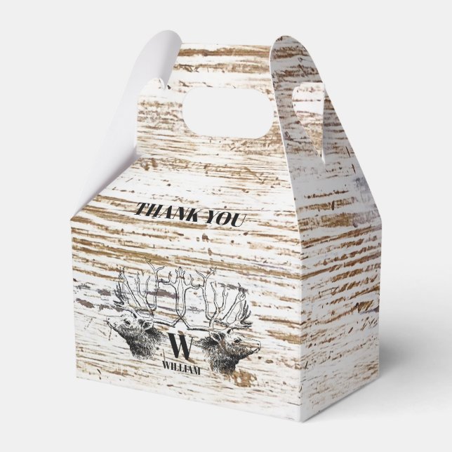 Rustic Wood Texture Deer Woodland Monogram  Favour Box (Front Side)