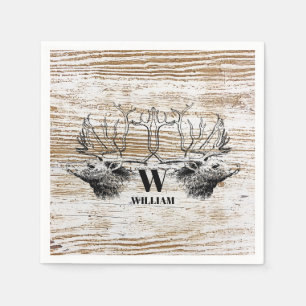 Rustic Wood Texture Deer Woodland Monogram Napkin