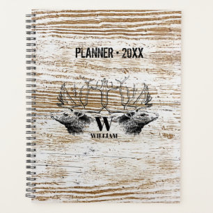 Rustic Wood Texture Deer Woodland Monogram Planner