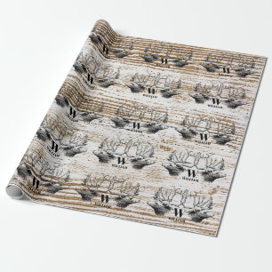 Rustic Wood Texture Deer Woodland Monogram  Wrapping Paper