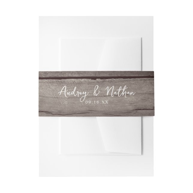 Rustic Wood Texture Invitation Belly Band (Front Example)