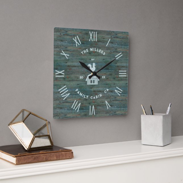 Rustic Wood Texture Roman Numerals Farm House 2 Square Wall Clock (Office)