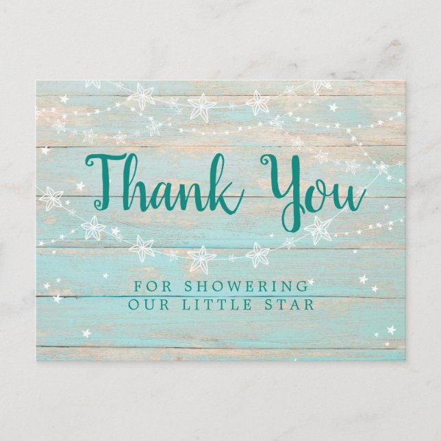 Rustic Wood Texture String Stars Thank You Postcard (Front)