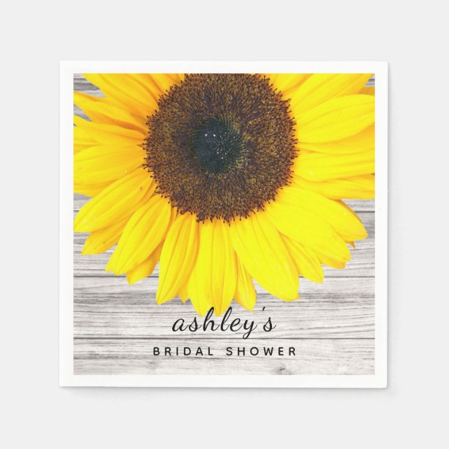 Rustic Wood Texture Sunflower Party Paper Napkin (Front)