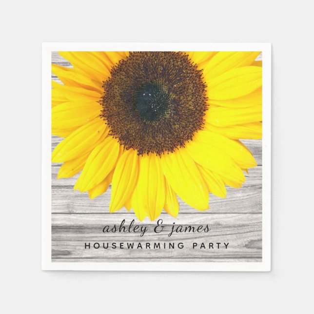 Rustic Wood Texture Sunflower Party Paper Napkin (Front)
