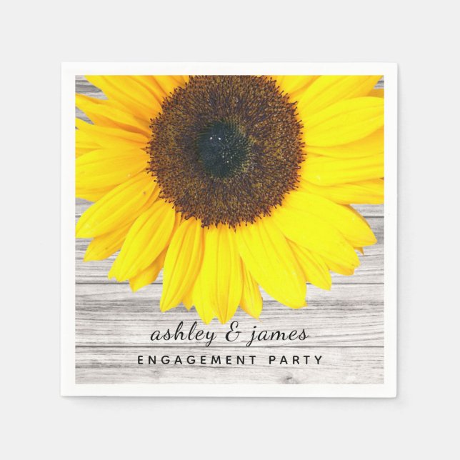 Rustic Wood Texture Sunflower Party Paper Napkin (Front)