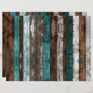 Rustic Wood Texture Teal and Brown Scrapbook Paper