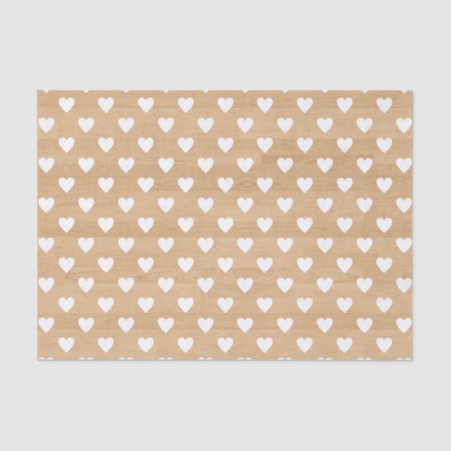 Rustic Wood Texture with White Hearts Tissue Paper (Front)
