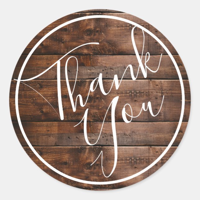 Rustic Wood Thank You Classic Round Sticker (Front)