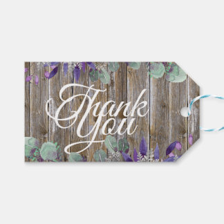 Rustic Wood Thank You Floral White Typography Gift Tags