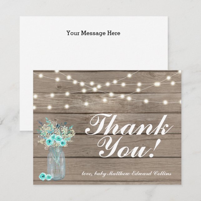 Rustic Wood Thank You String Lights Note Card (Front/Back)
