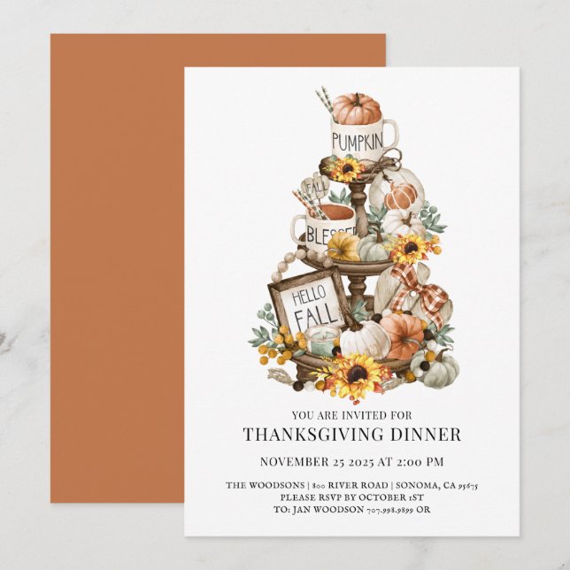 Rustic Wood Thanksgiving Dinner Invitation (Front/Back)