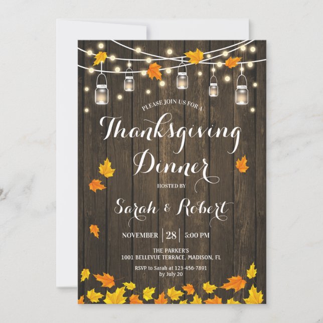 Rustic Wood Thanksgiving Dinner Invitation (Front)