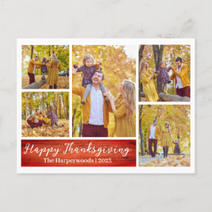 Rustic Wood thanksgiving family photo collage Holiday Postcard