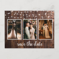 Rustic Wood Three Photo Lights Save the Date