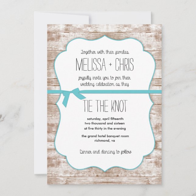 Rustic Wood Tie The Knot Wedding Invitation (Front)