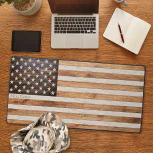 Rustic Wood Tone American Flag Desk Mat