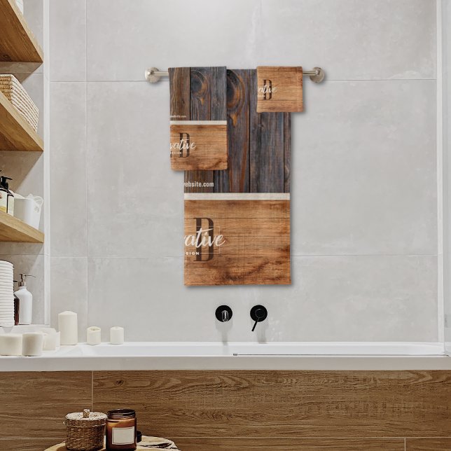 Rustic Wood Tone Business Logo Bath Towel Set (Creator Uploaded)