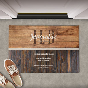 Rustic Wood Tone Business Logo Doormat